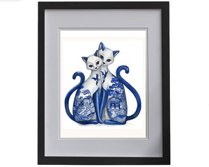 Print of Blue and white Spode Willow cats