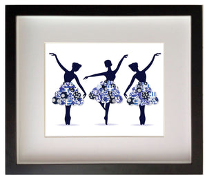 Print of Blue and white chinoiserie ballerina's.
