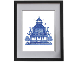 Print of blue chinoiserie pagoda