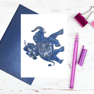 Blue and white good luck elephant card