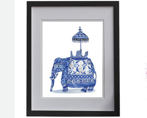 Print of blue and white chinoiserie elephant
