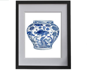 Print of Blue and white porcelain 'fish' jar Yuan dynasty, mid 14th century