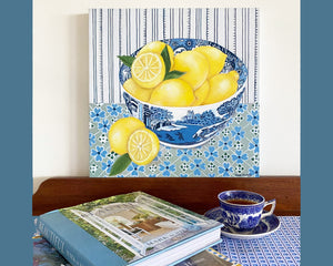 Lemons in Spode blue Italian original oil painting by Phoebe Williams