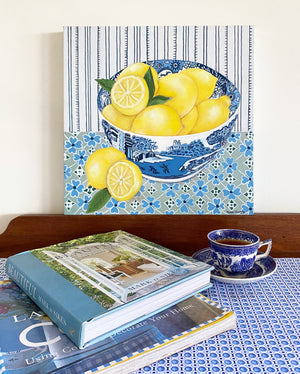 Lemons in Spode blue Italian original oil painting by Phoebe Williams