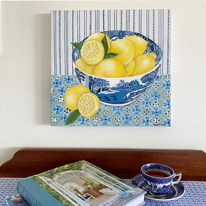 Lemons in Spode blue Italian original oil painting by Phoebe Williams