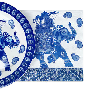 Paper napkins in blue and white elephant design