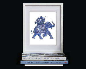 Print of blue and white good luck elephant