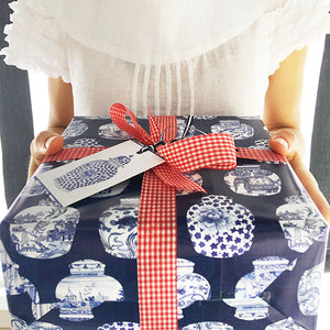 Bespoke blue and white ginger jar designer wrapping kit