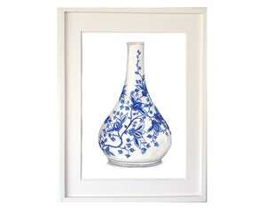 Print of Blue and white china vase with flower print