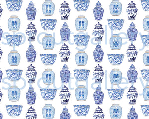 Bespoke blue and white ming jar sheet of wrapping paper sheet